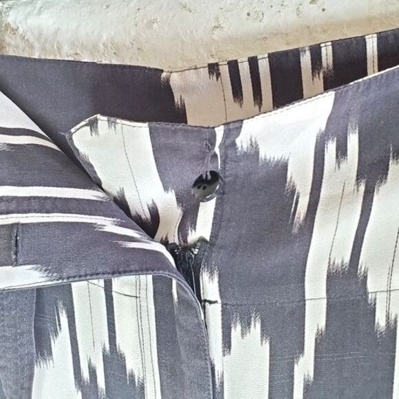 Theory Gunilla Ikat Silk Paper Bag Pants Black White Print High Waist Dress Sz 6 - Picture 6 of 12